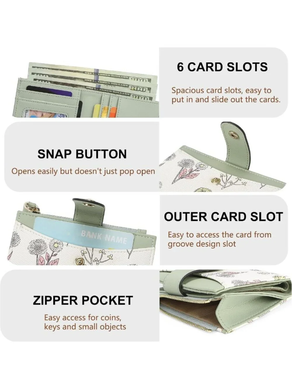 Slim RFID Blocking Wallet for Women | Bifold Leather Credit Card Holder with